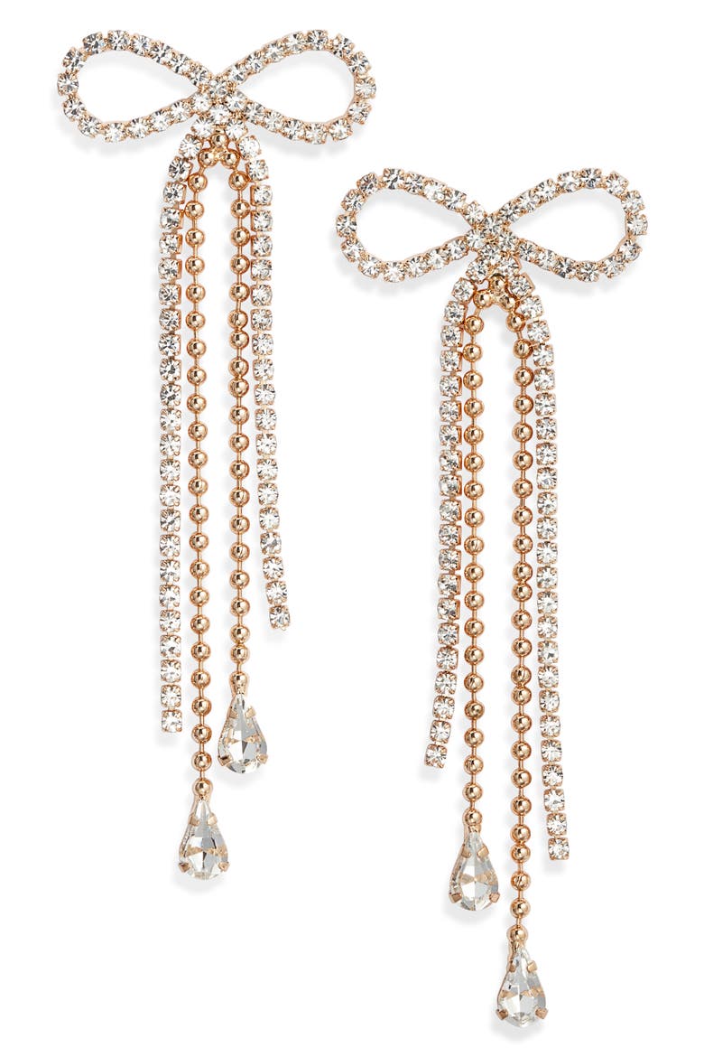Stone Crystal Bow Drop Earrings, Main, color, CLEAR- GOLD
