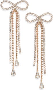 Open Edit Stone Crystal Bow Drop Earrings