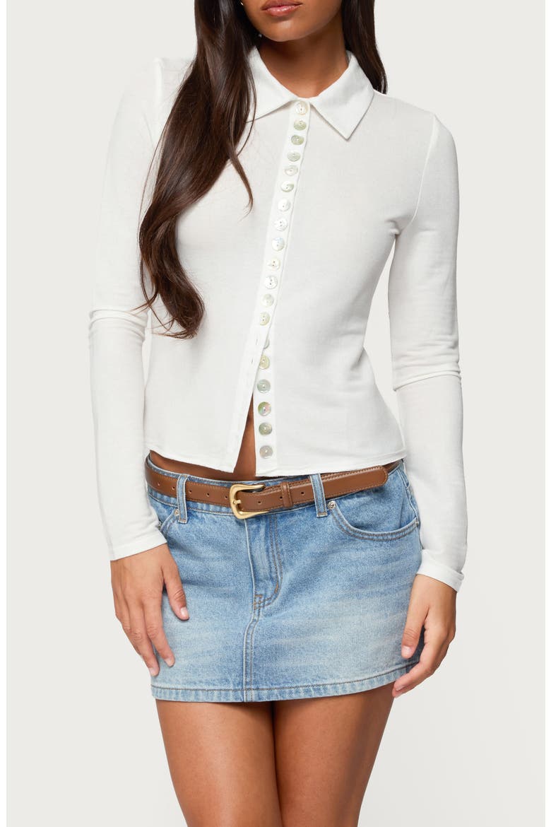 Pennie Knit Button-Up Shirt, Main, color, CREAM