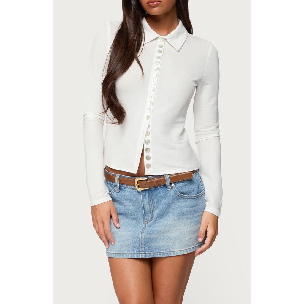 Edikted Pennie Knit Button-up Shirt In White