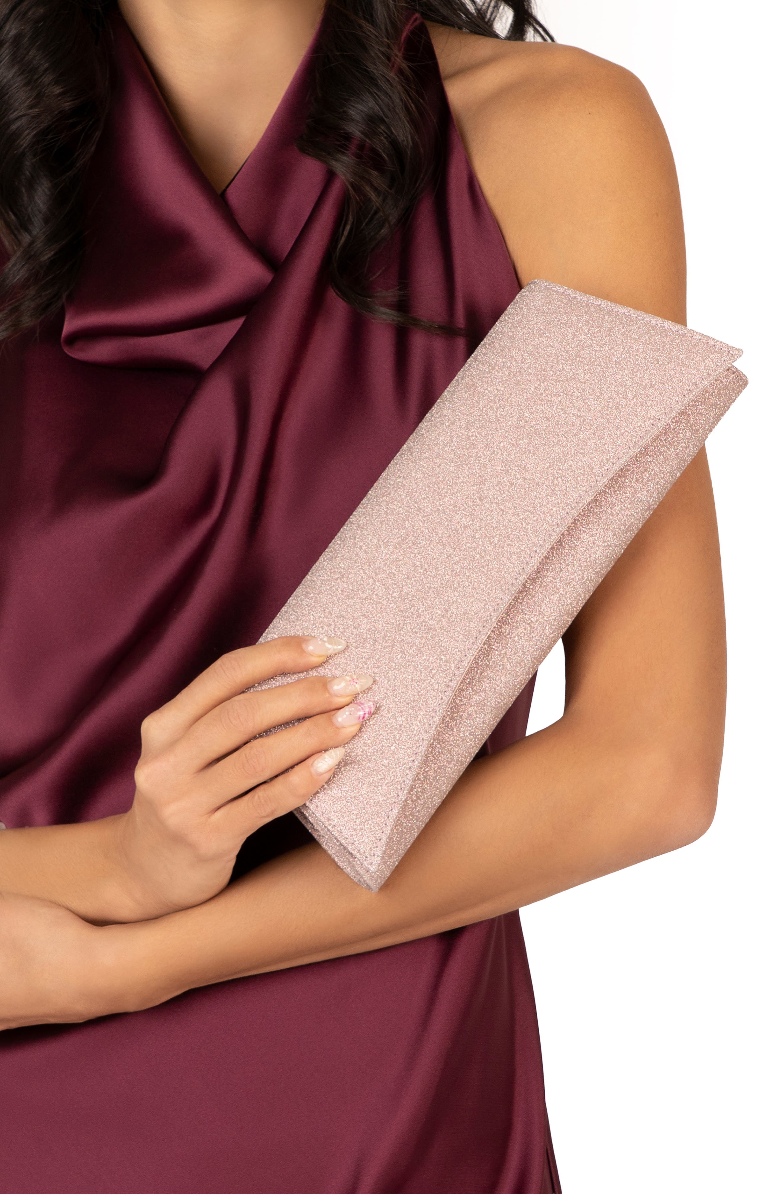 Zoey Metallic Clutch, Alternate, color, ICY PINK