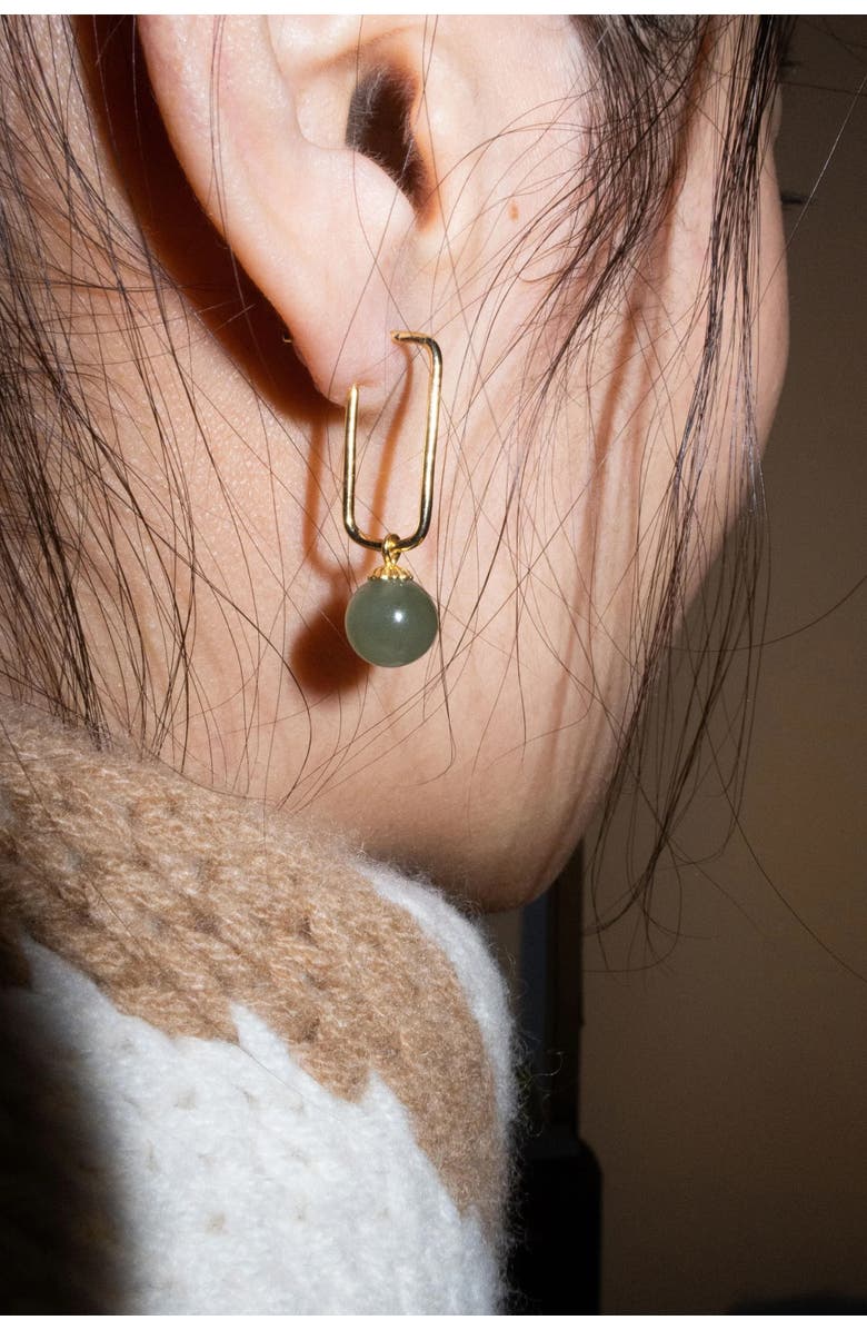 seree Pin Green jade bead gold earrings, Alternate, color,