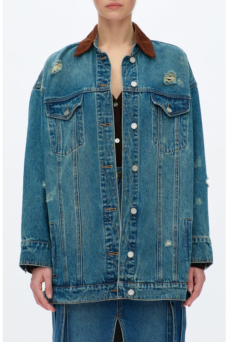 Distressed Oversized Denim Jacket, Main, color, RETRO MEDIUM BLUE