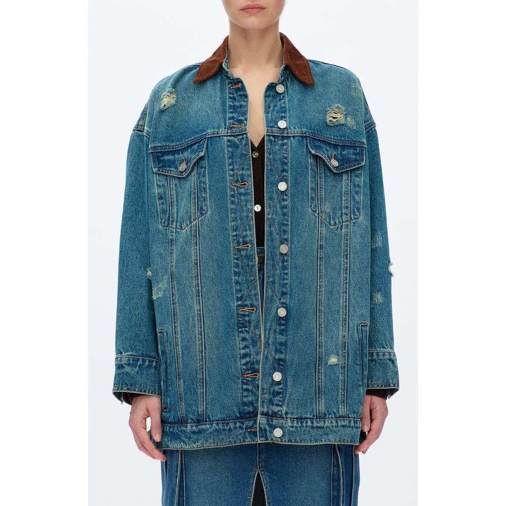 Bayeas Distressed Denim Jacket In Blue