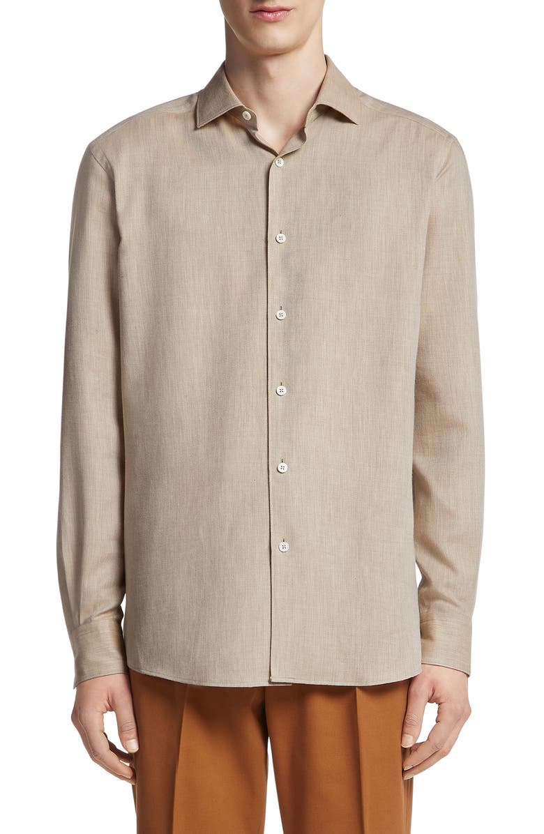ZEGNA Cashco Cotton & Cashmere Button-Up Shirt, Main, color, 