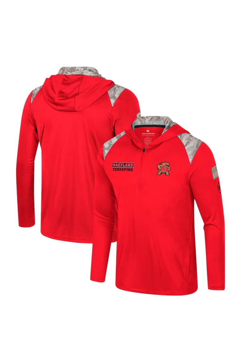 Men's Colosseum Red Maryland Terrapins OHT Military Appreciation Quarter-Zip Hoodie Jacket, Main, color, Red