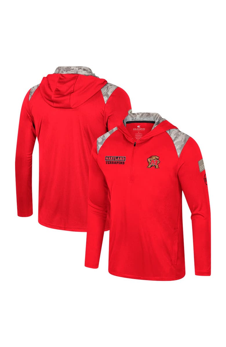 COLOSSEUM Men
s Colosseum Red Maryland Terrapins OHT Military Appreciation Quarter-Zip Hoodie Jacket, Main, color, Red