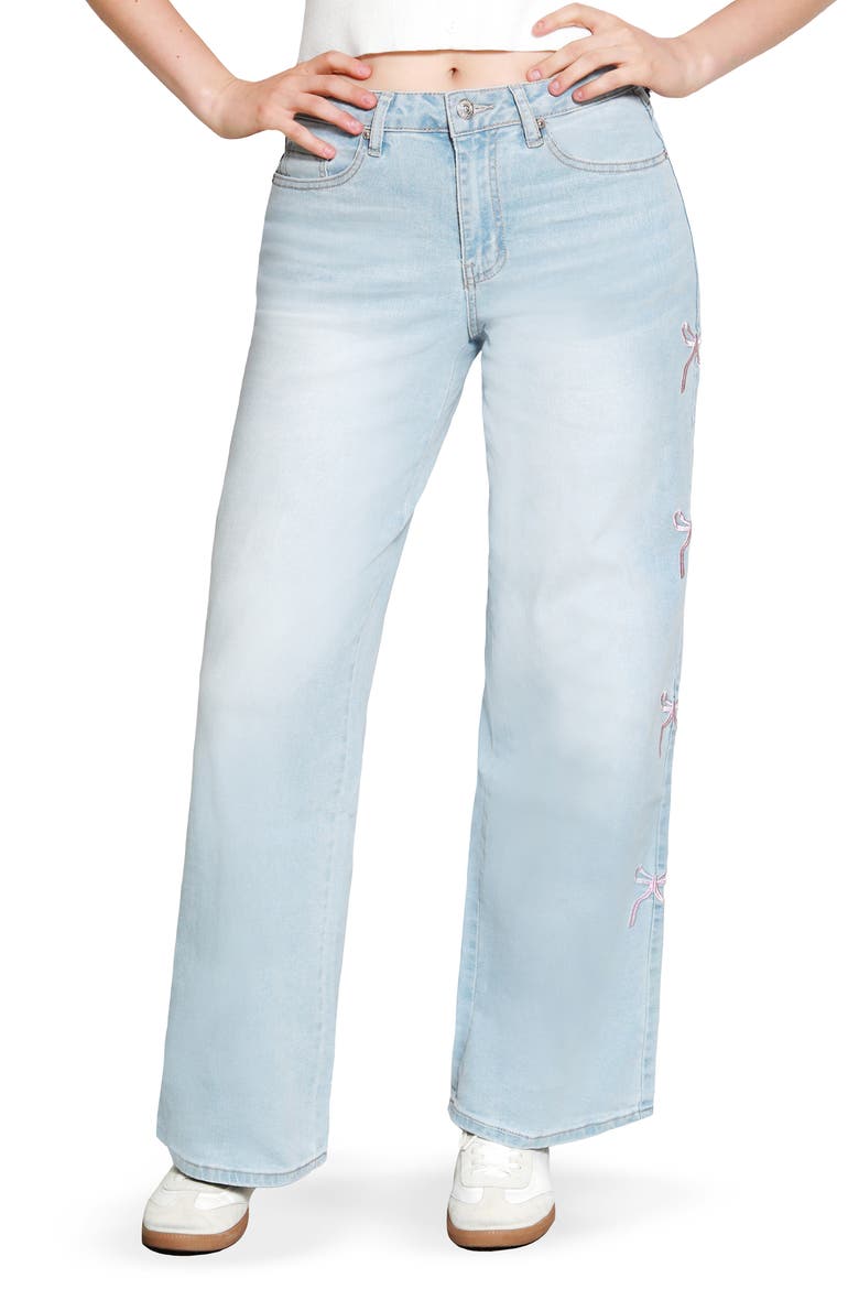 Bow Embroidered '90s Wide Leg Jeans, Main, color, LIGHT WASH