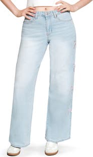 Madden Girl Bow Embroidered '90s Wide Leg Jeans