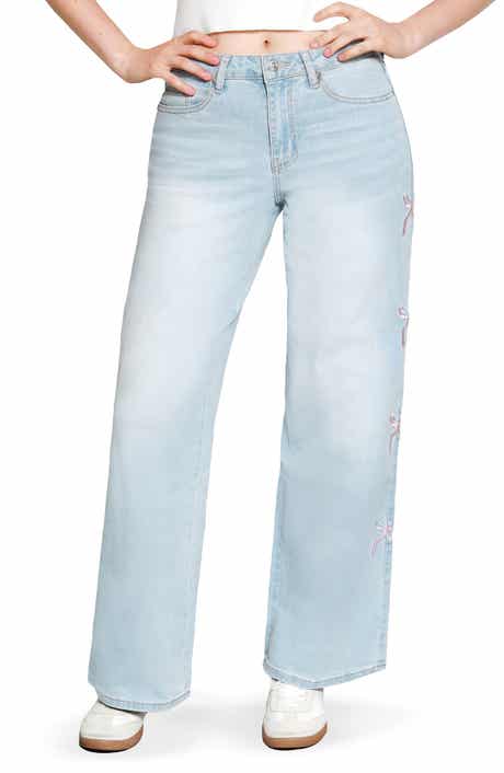 Madden Girl Bow Embroidered '90s Wide Leg Jeans