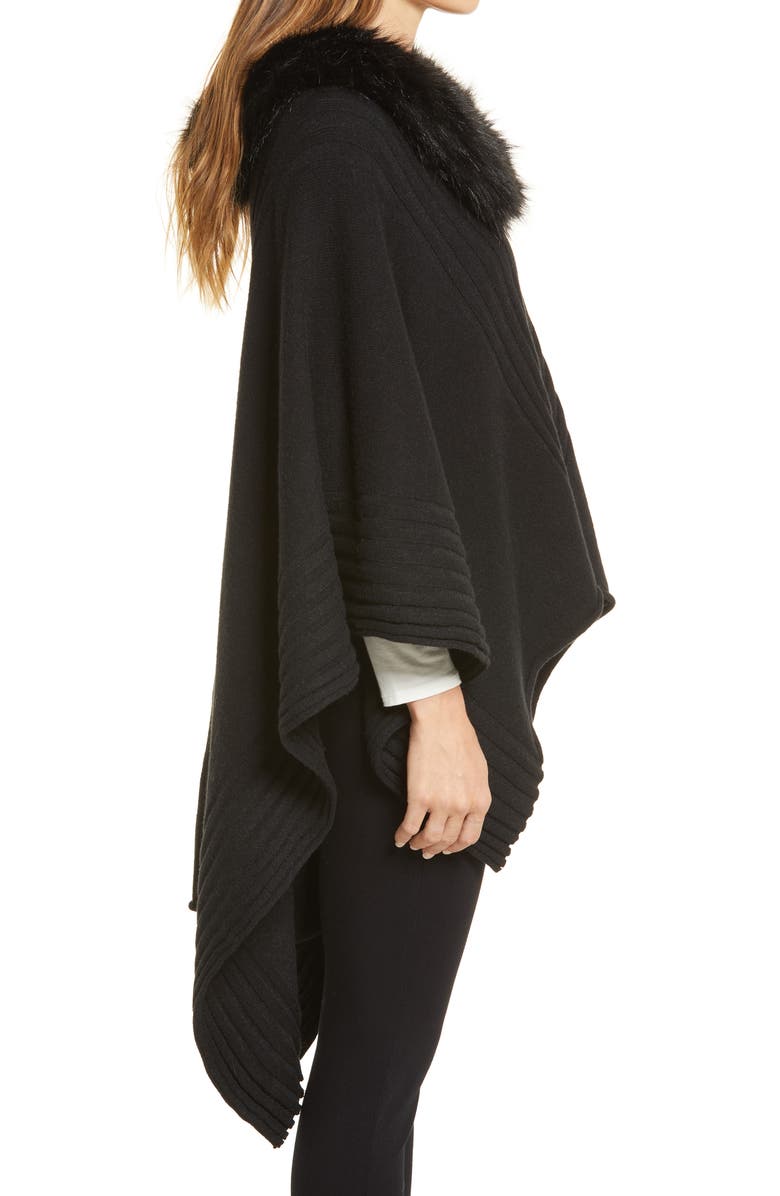 La Fiorentina Rib Ruana with Faux Fur Collar, Alternate, color, 