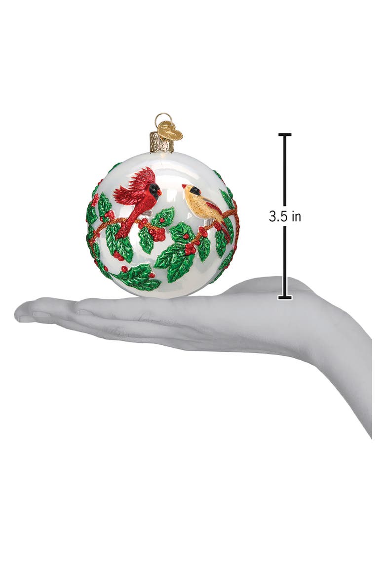 Hollyberry Birds Round Glass Ornament, Alternate, color, WHITE