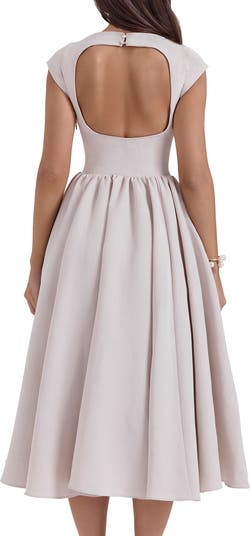 Debutante Open Back Satin Midi Dress