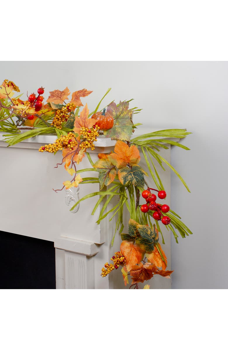 Northlight Mini Pumpkins and Berry Clusters Artificial Fall Harvest Garland - 5' x 10" - Green and Orange, Alternate, color, 