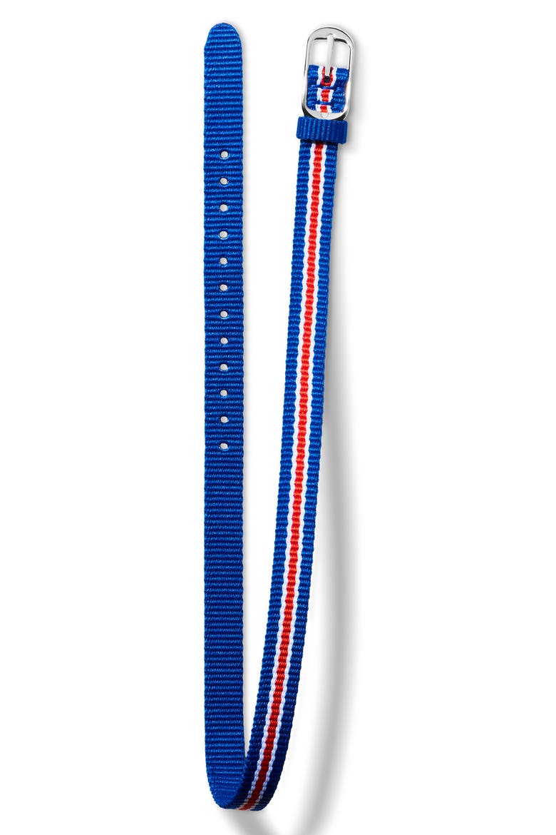 Birdy Blue/White/Red Grosgrain Stripe Strap Watch, 38mm, Alternate, color, WHITE/ BLUE
