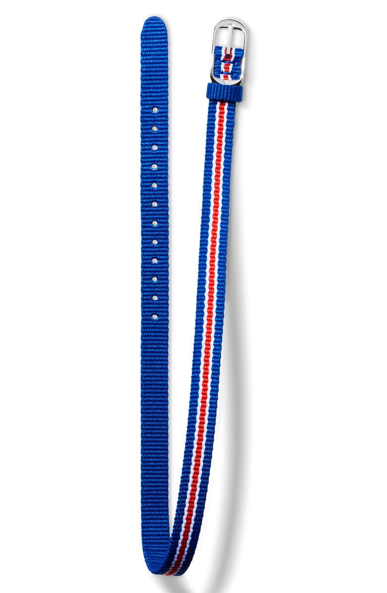 Shinola Birdy Blue/White/Red Grosgrain Stripe Strap Watch, 38mm, Alternate, color,