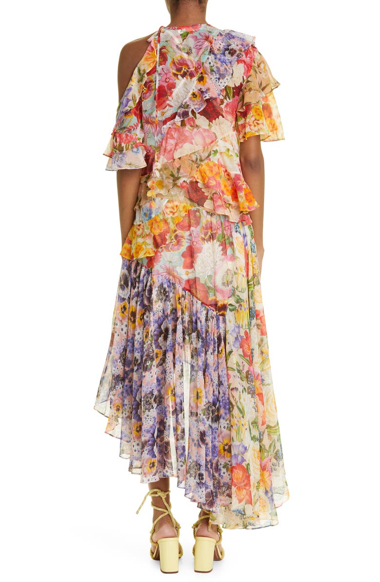 Zimmermann Wonderland Floral Mixed Print Asymmetric Flounce Cotton & Silk Dress, Alternate, color, 