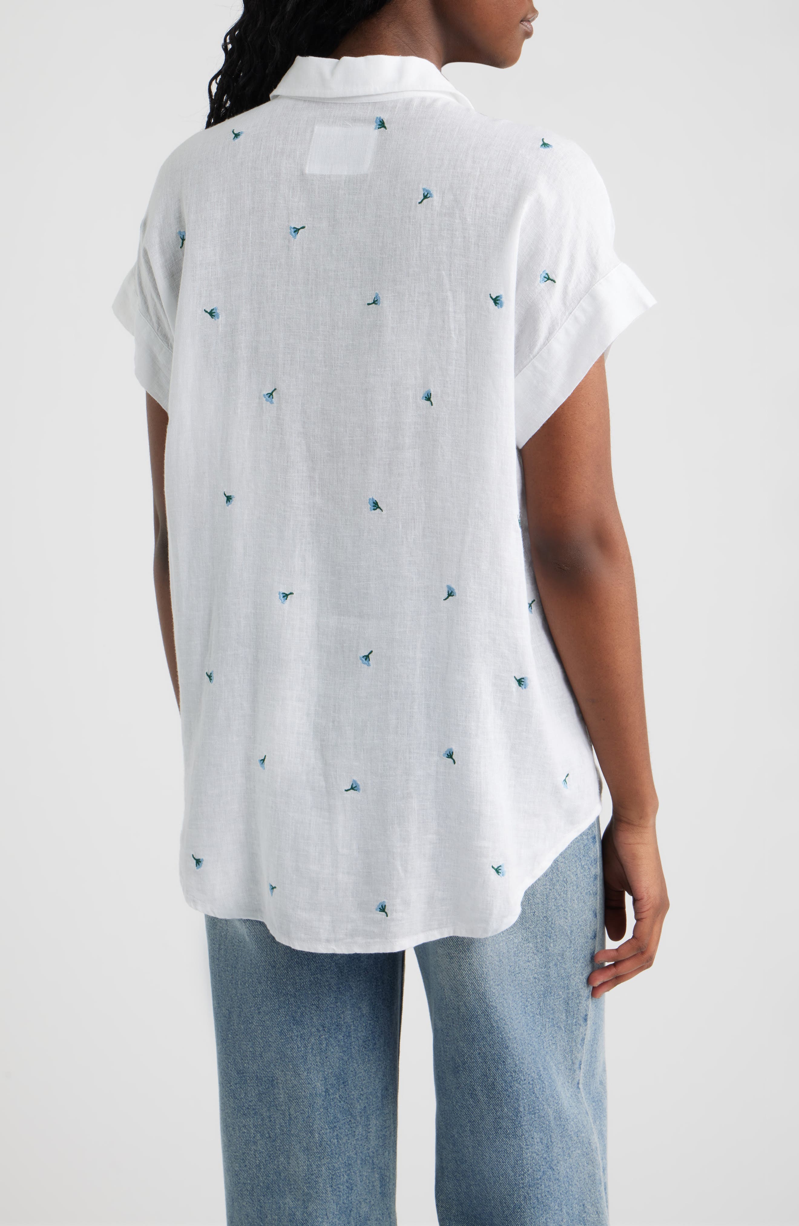 Cito Floral Embroidered Linen Blend Button-Up Shirt - image 2