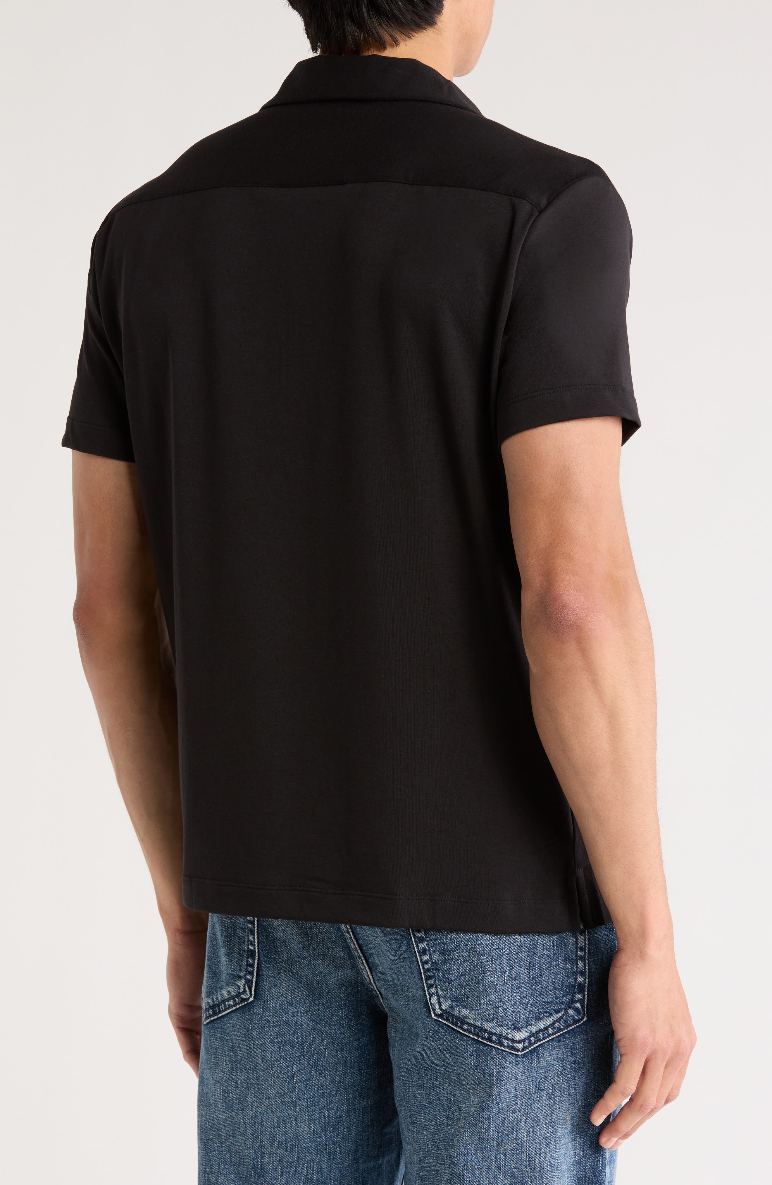 Solid Black Knit Camp Shirt - image 2