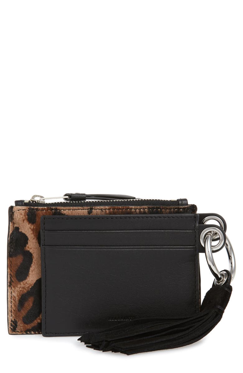 AllSaints Genuine Calf Hair Leopard Print Key Fob, Main, color, 