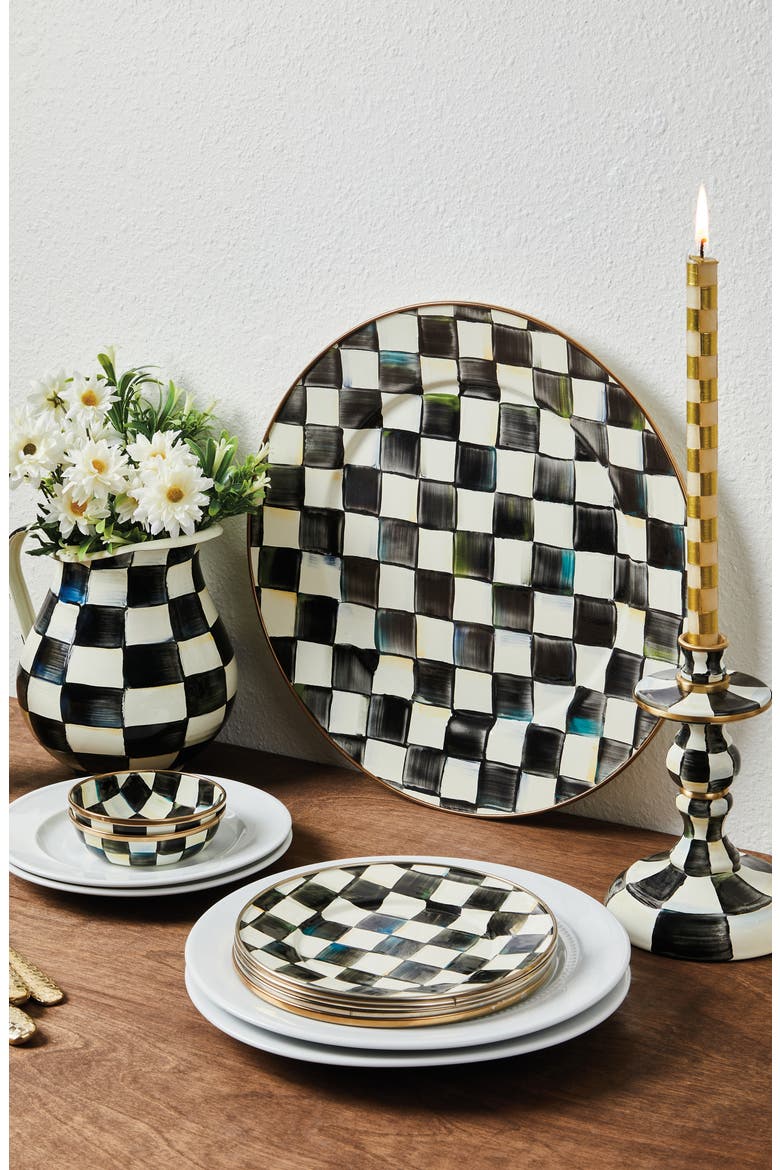 Courtly Check Enamel Serving Plate, Alternate, color, BLACK/ WHITE