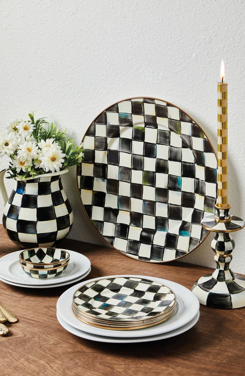 MACKENZIE CHILDS Courtly Check Enamel Serving Plate, Alternate, color, Black/ White