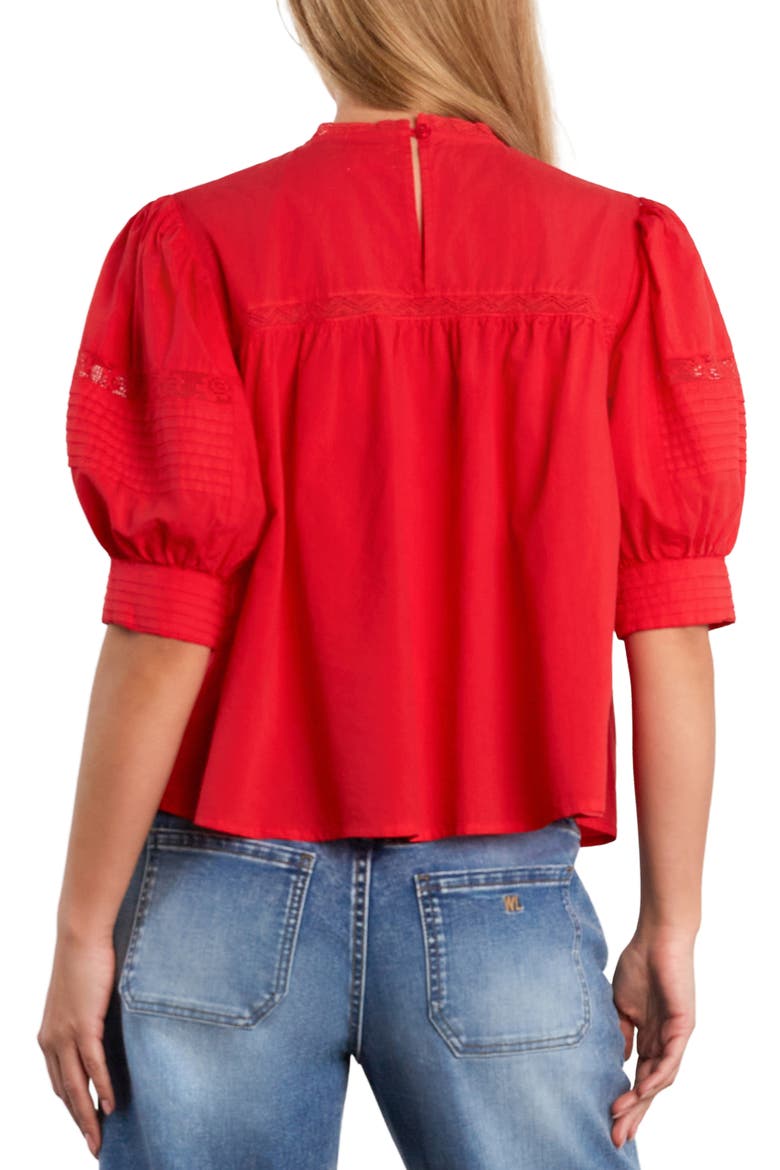 Charmalace Pintuck Lace Inset Cotton Blend Top, Alternate, color, POPPY RED