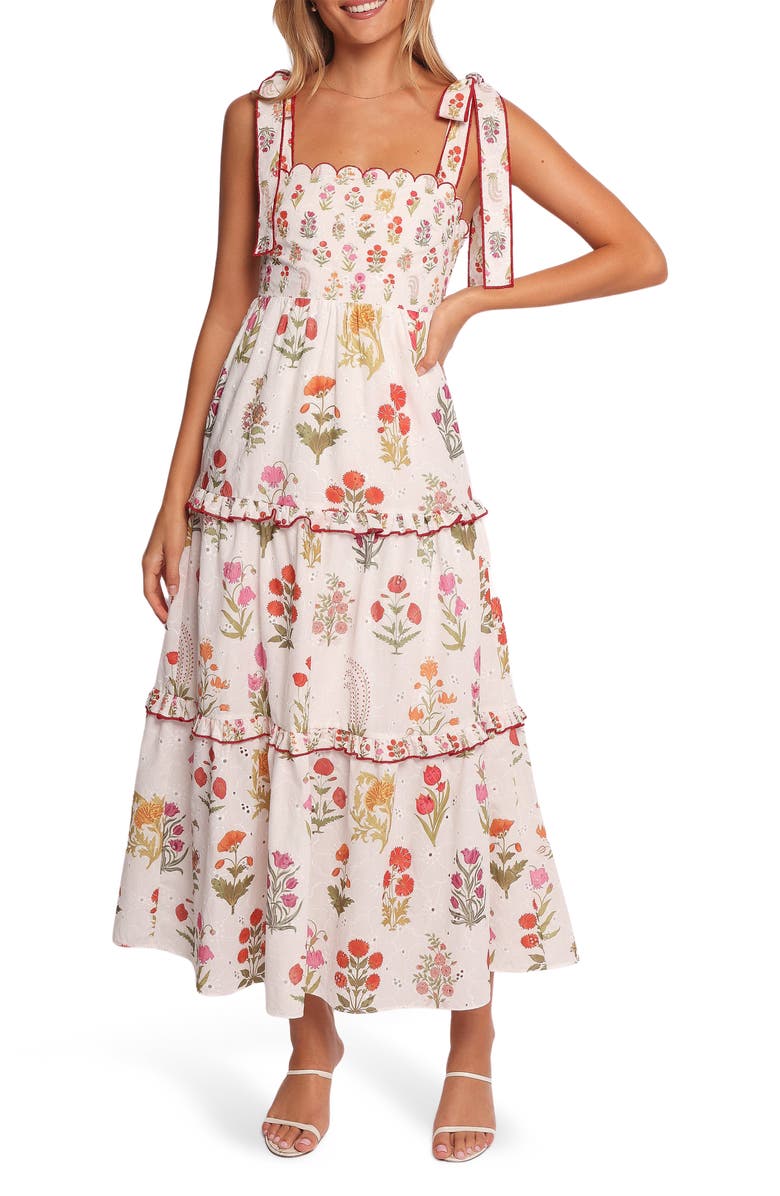 Petal & Pup Aurelia Print Tie Strap Sleeveless Maxi Dress, Main, color, White Floral