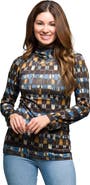 24seven Comfort Apparel Mock Neck Long Sleeve Printed Top