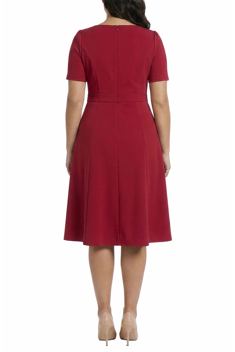 Buckle Tab Fit Flare Midi Dress, Alternate, color, RED DHALIA