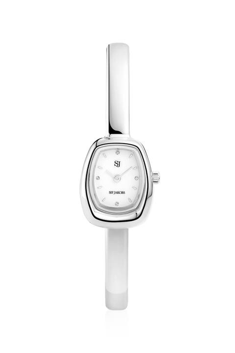 Watch Borsa - Stainless Steel, With White Matte Dial, Polished Surface With White Zirconia.