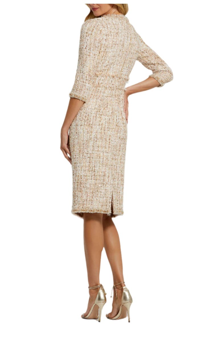 Mac Duggal High neck 3/4 Sleeve Beaded Trim Midi Dress, Alternate, color, Blush