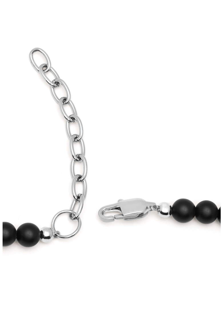 Stone Beaded Necklace, Alternate, color, Matte Onyx / Silver