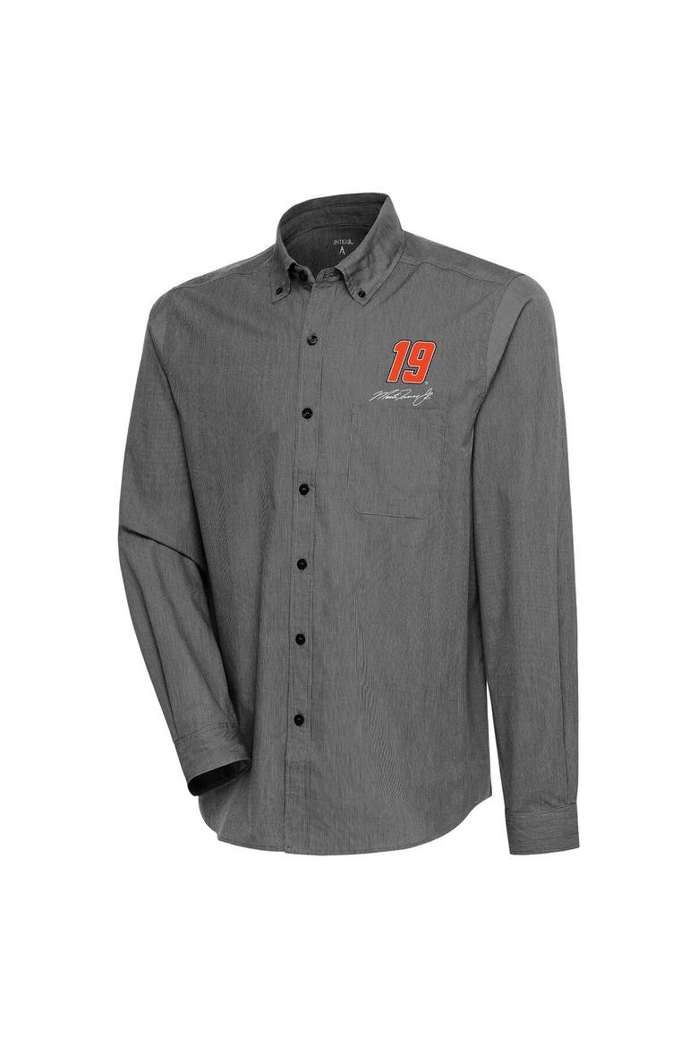 Men's Antigua Black Martin Truex Jr Compression Tri-Blend Button-Down Shirt, Main, color, Black