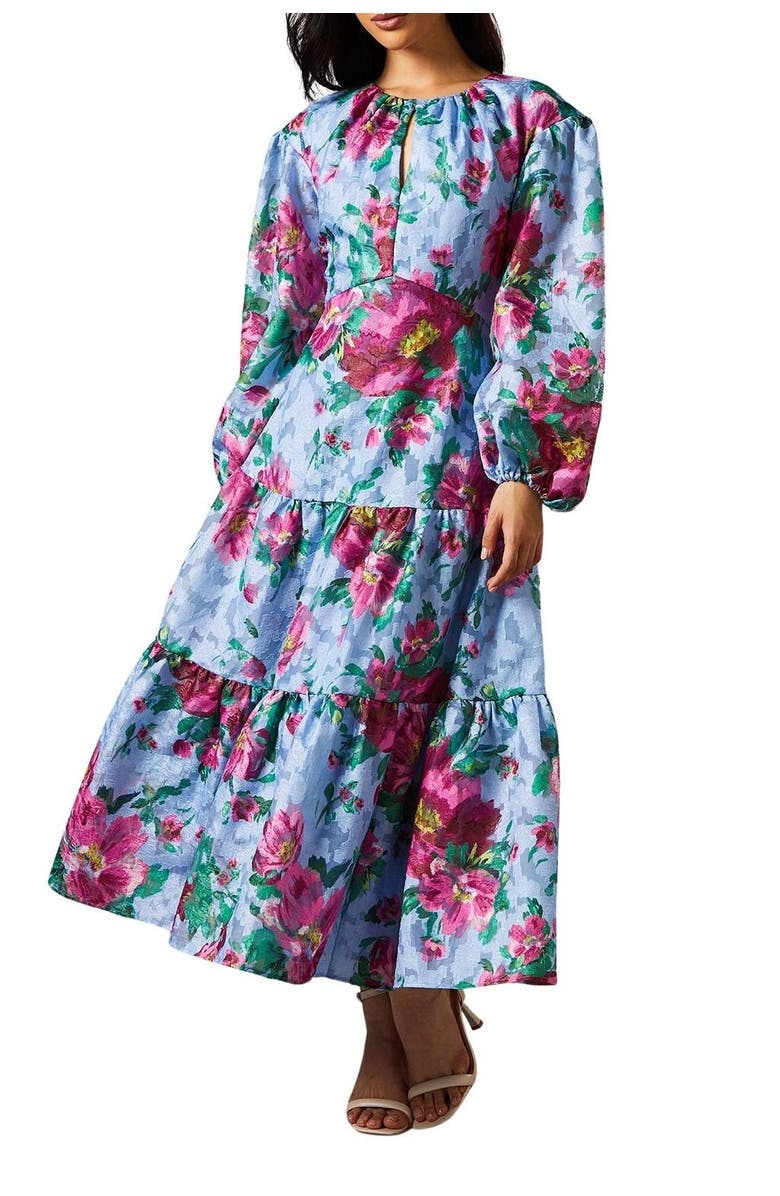 Coast Printed Jacquard Volume Dress, Alternate, color, Blue