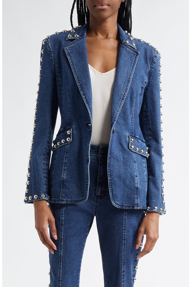 Milly Studded Denim Jacket, Main, color, OCEANE