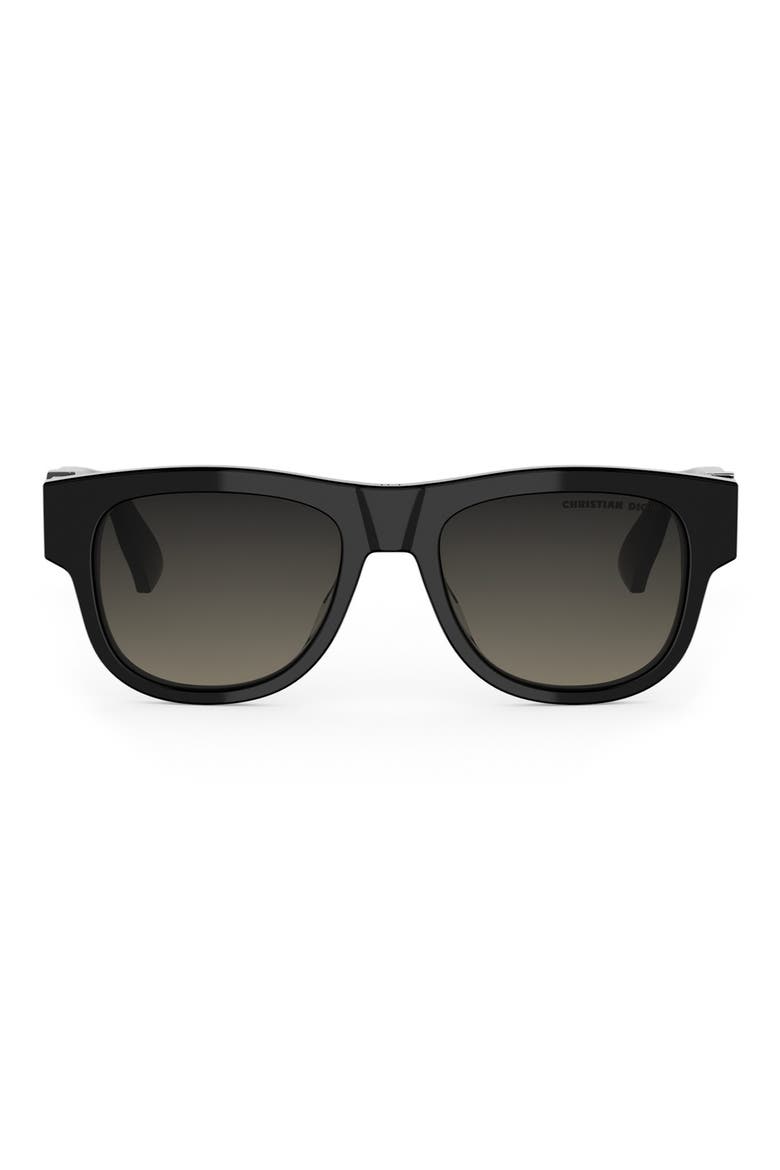 'DiorOblique S4I 53mm Mirrored Geometric Sunglasses, Main, color, SHINY BLACK / GRADIENT SMOKE