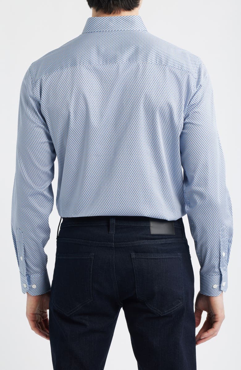 Johnston & Murphy Logan Print Button-Up Shirt, Alternate, color, Navy / Brown Triangle Grid