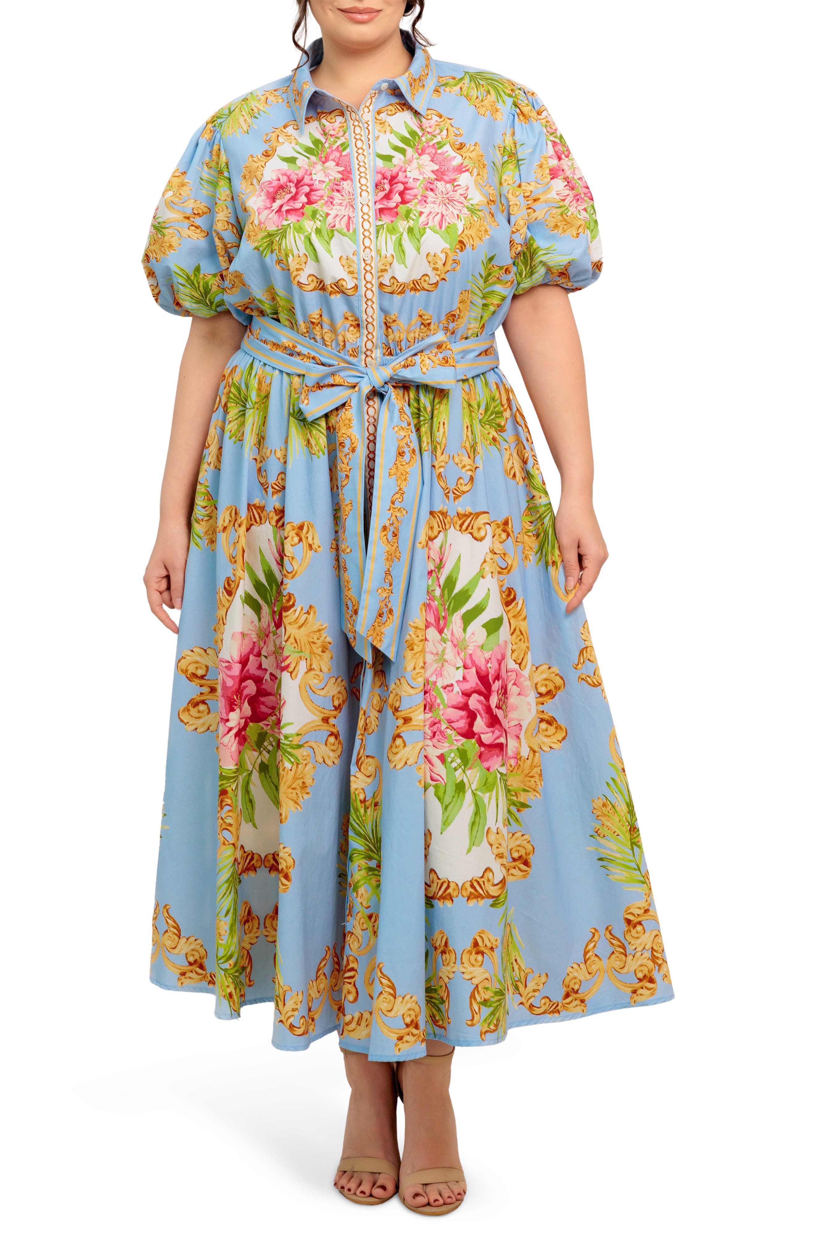 FLYING TOMATO Print Tie Waist Shirtdress