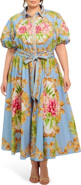 FLYING TOMATO Print Tie Waist Shirtdress