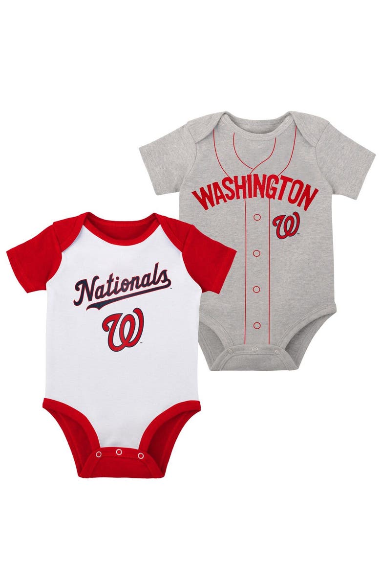 Outerstuff Newborn & Infant White/Heather Gray Washington Nationals Little Slugger Two-Pack Bodysuit Set, Main, color, 