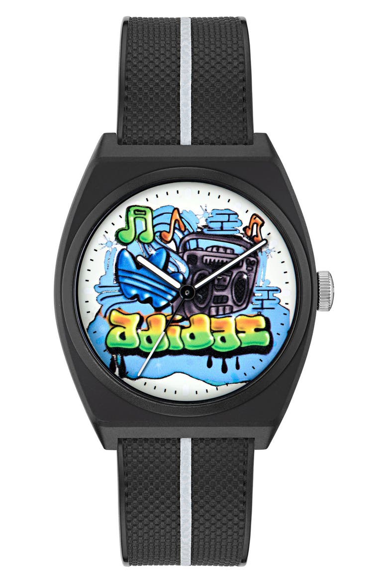 AO Street Project 2 Graphic Dial Resin Strap Watch, 38mm, Main, color, BLACK