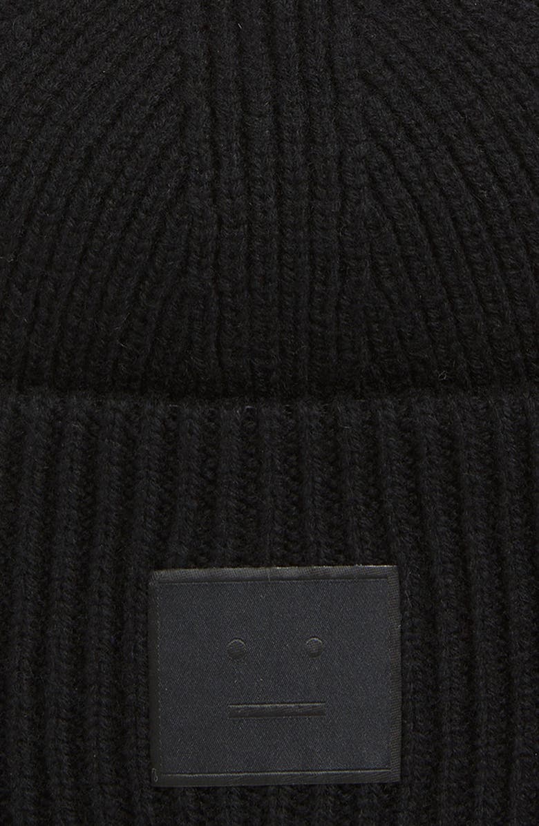 Acne Studios Pana Face Patch Wool 
Yak Hair Blend Rib Beanie, Alternate, color, Black