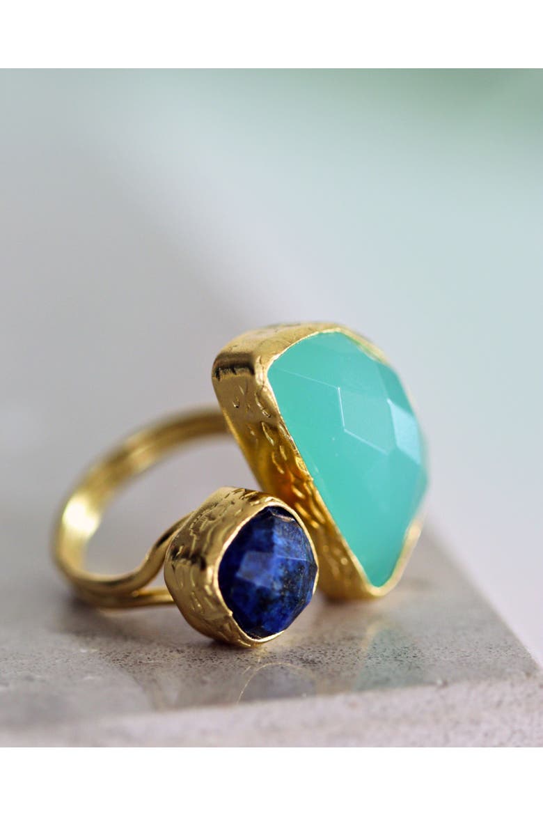 Avery Lapis and Aqua Chalcedony Cocktail Ring, Alternate, color, Gold