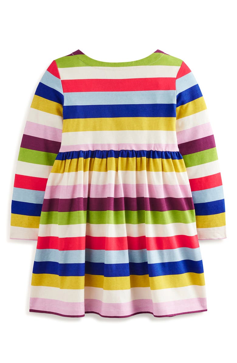 Mini Boden Kids' Fun Rainbow Stripe Long Sleeve Cotton Dress, Alternate, color,