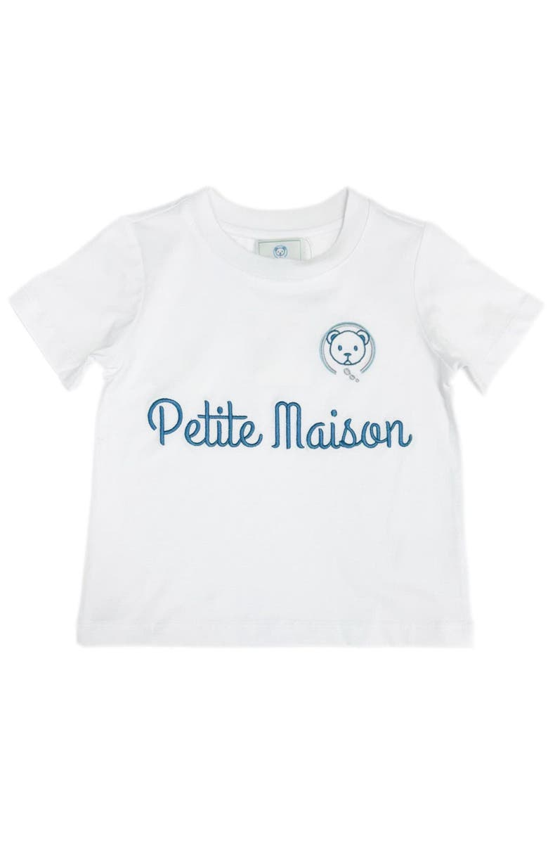 Petite Maison Kids Petite Maison Navy Logo Pima Cotton T-Shirt, Alternate, color, White With Navy