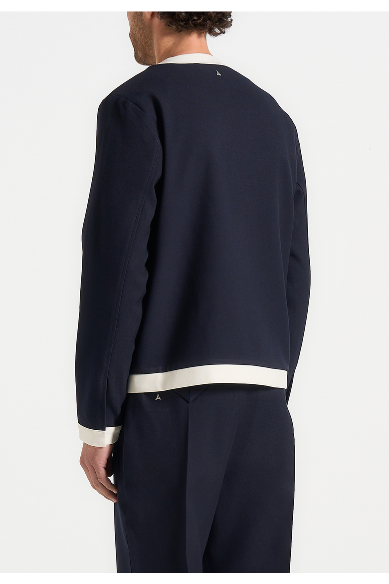 Clovis Tailored Cardigan With Contrast Placket, Alternate, color, Navy/White