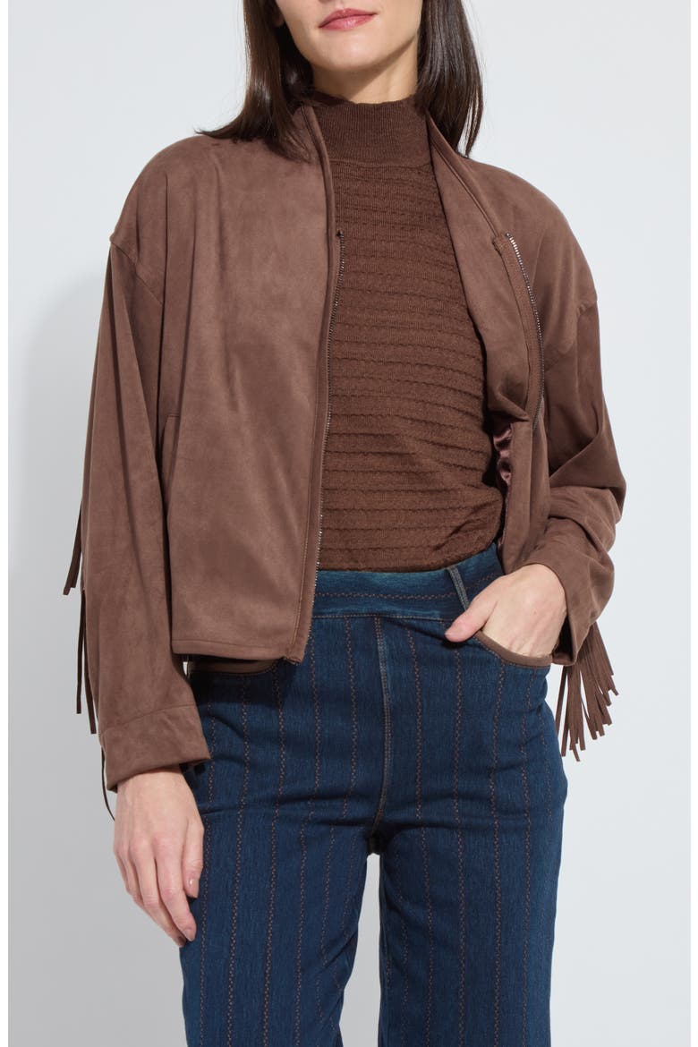 Candence Fringe Trim Faux Suede Jacket, Alternate, color, PL WOOD