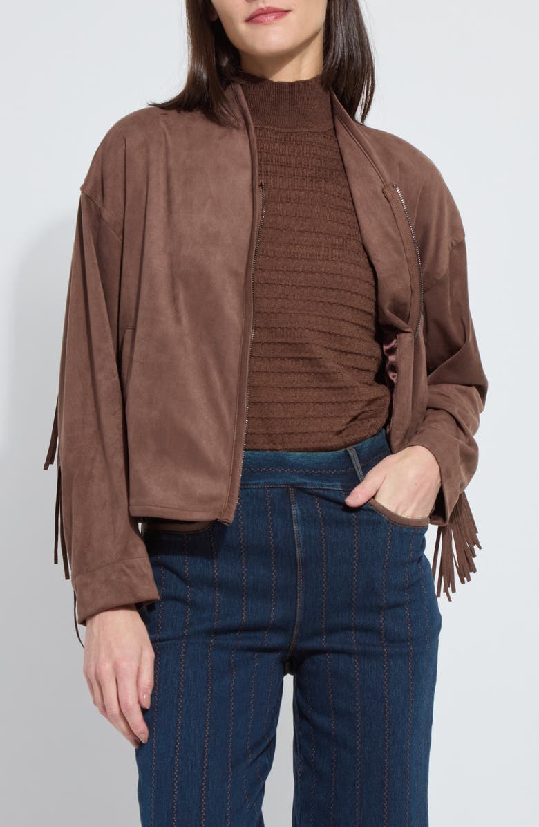 Lysse Candence Fringe Trim Faux Suede Jacket, Alternate, color, Polished Wood