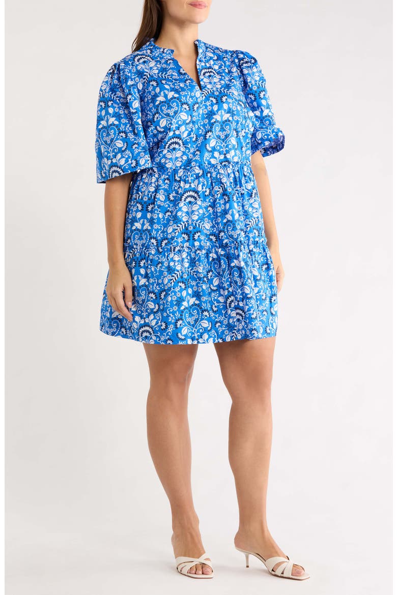 Lulu Floral Dixie Split Neck Cotton Minidress, Alternate, color, LIGHT-BLUE-WHITE